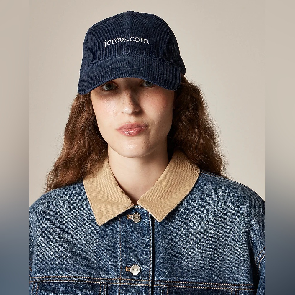 NWT J.Crew Embroidered Corduroy Navy Baseball Cap For Women